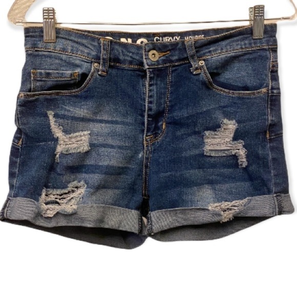 S.O.N.G. Size 5 Curvy High Rise, Distressed Denim Cuffed Shorts Women’s, Stretch - Picture 1 of 4